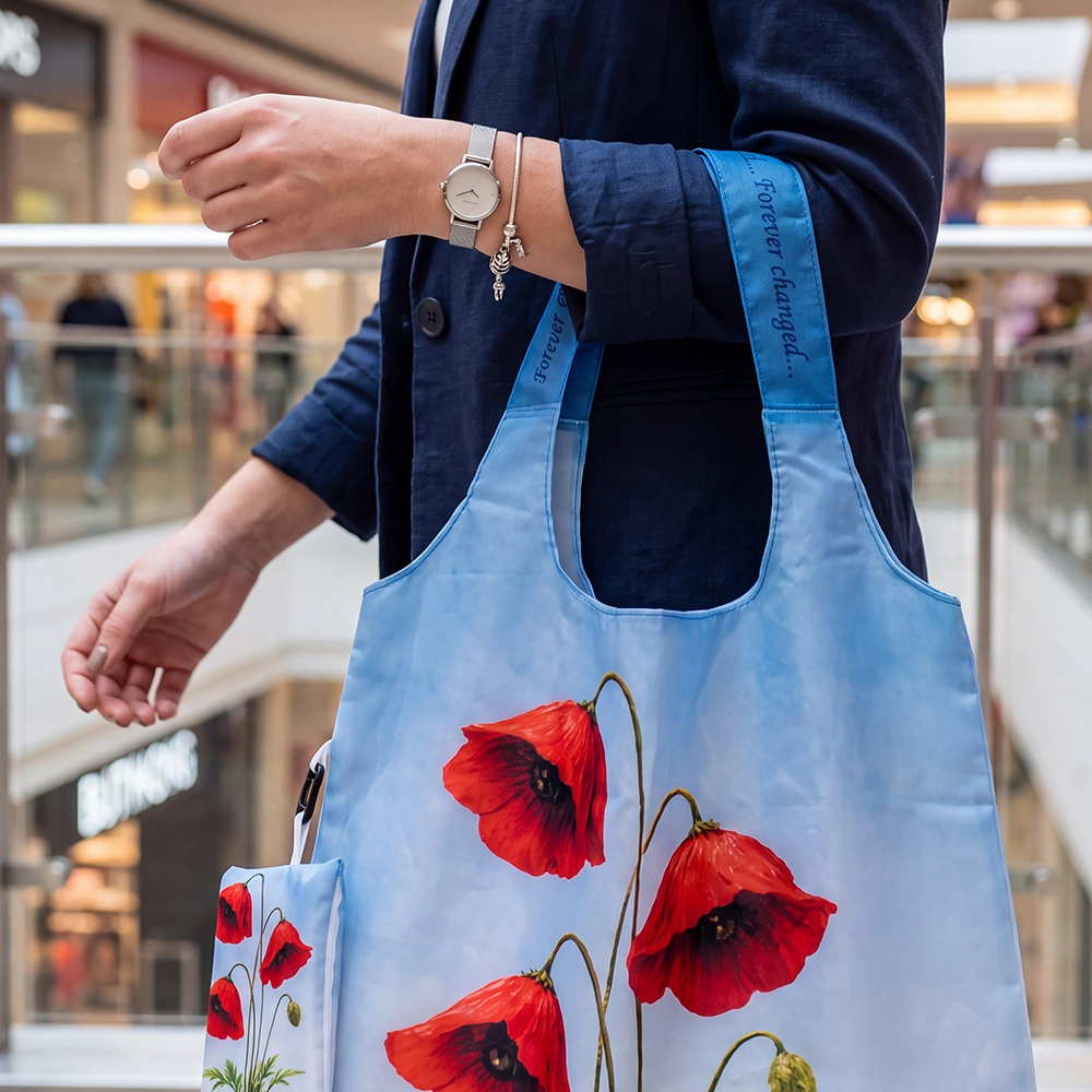 A close up image of the Forever Foldable Shopping Bag miniature bag holder