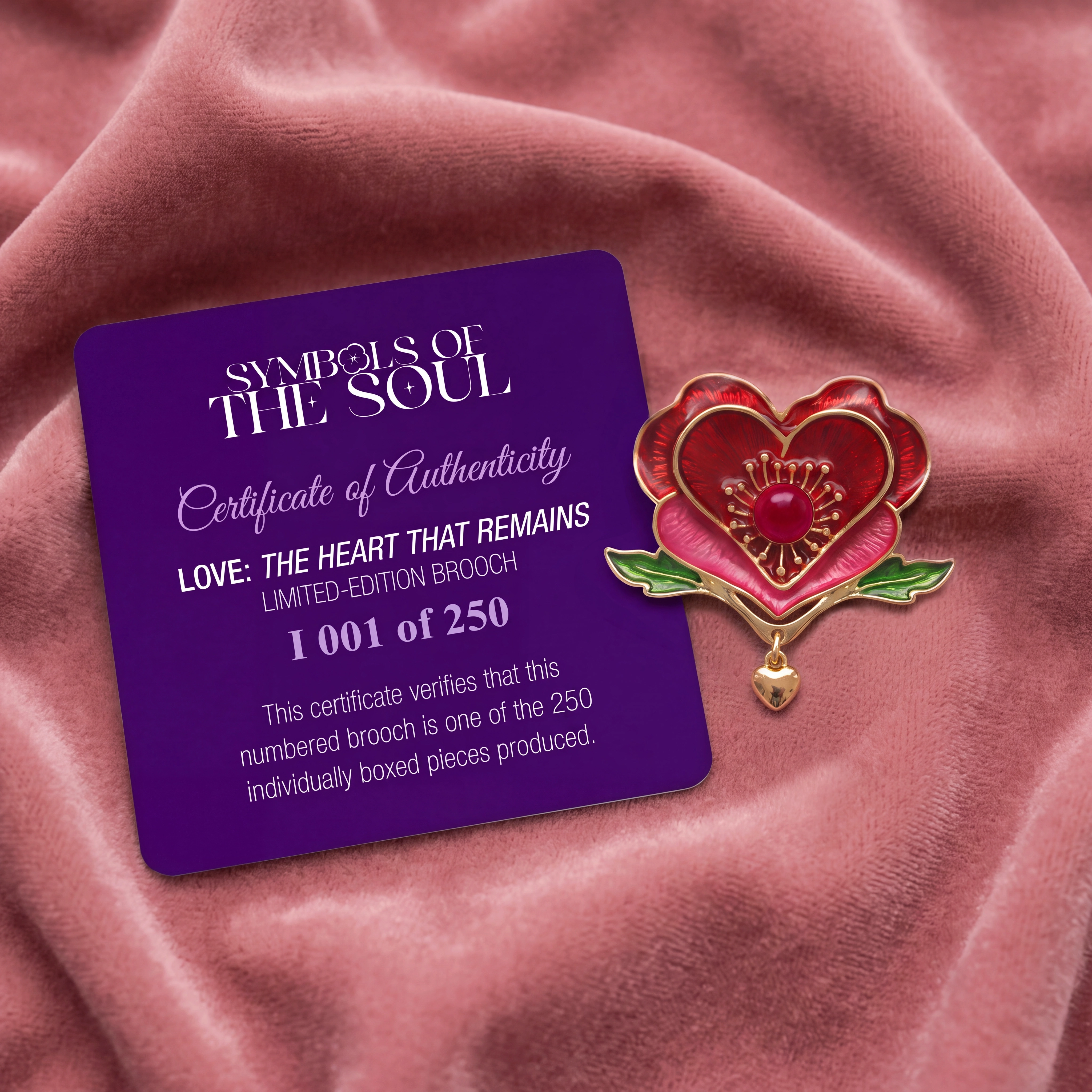 Love brooch with certificate