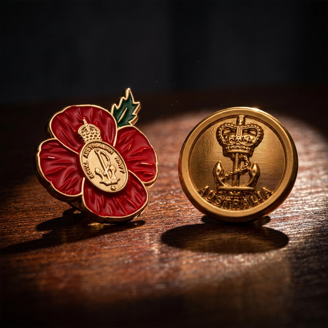 Military themed lapel pins and badges