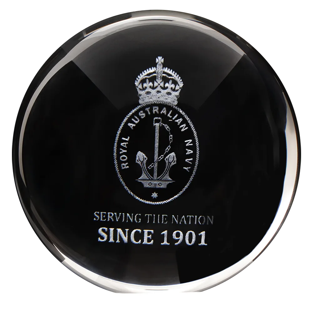 Royal Australian Navy 125th Anniversary Desk Paper Weight on a Black Background